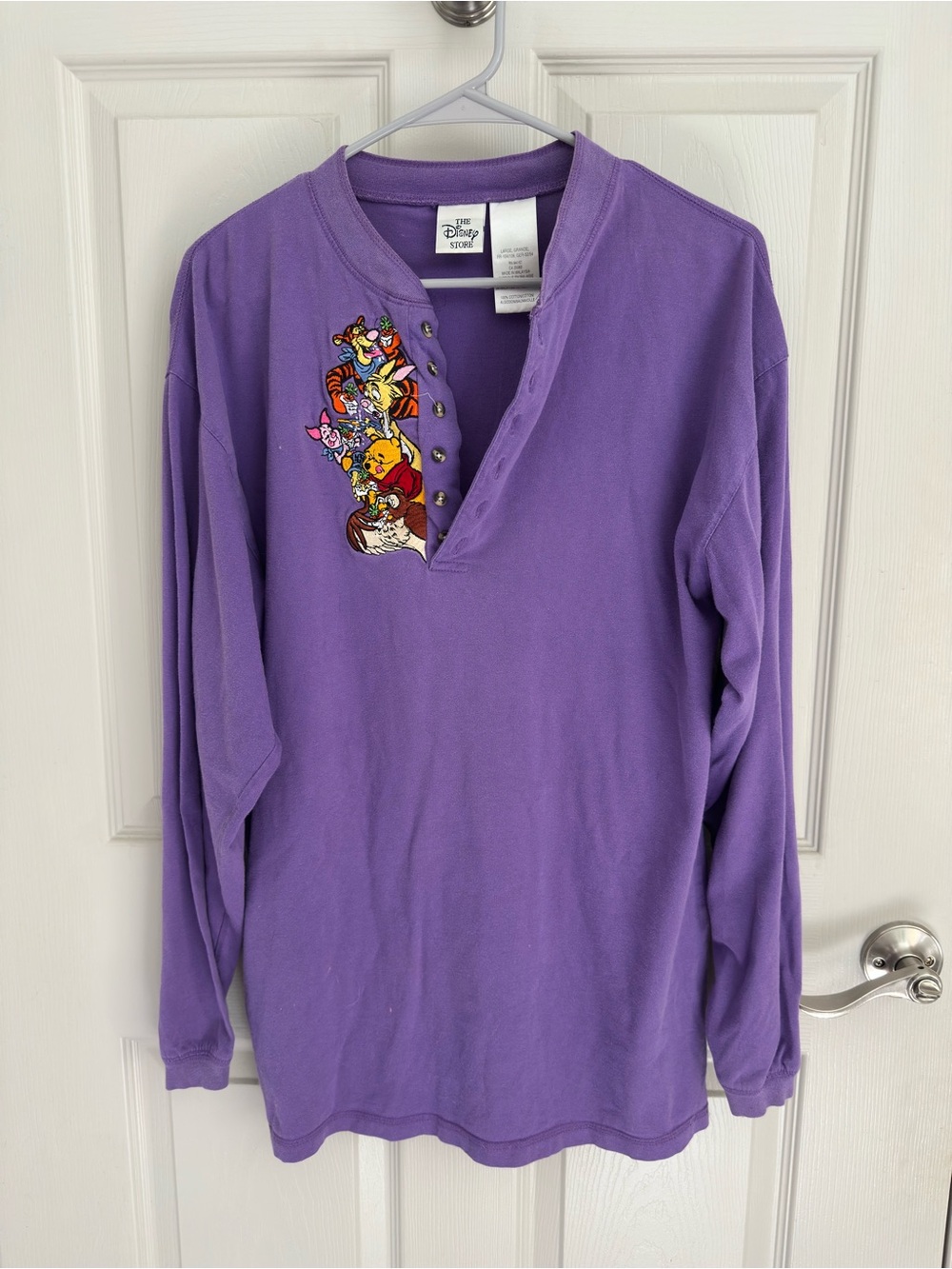 Disney Purple Long Sleeve Henley Top with Colorful Character Patch